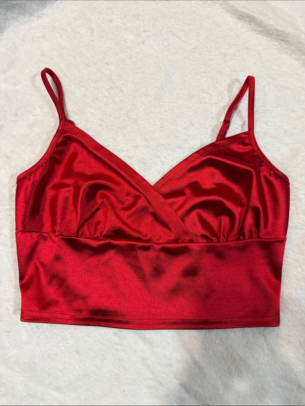 Bear Dance Red Satin Cropped Camisole with Adjustable Straps